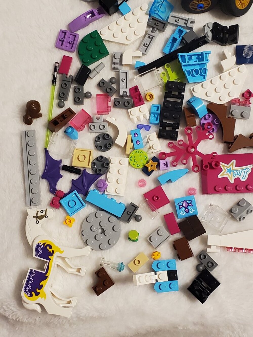 Lego HTF horse, small parts, hinges, wheels and other specialty accessories